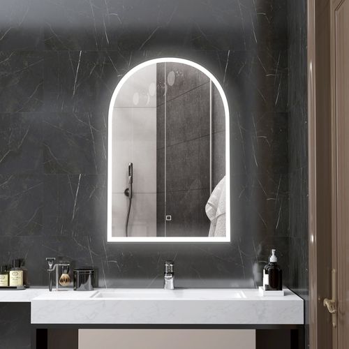 Miroir Lumineux LED Arqué De Salle De Bain 90 X 60 Cm Alu