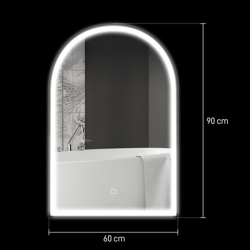 Miroir Lumineux LED Arqué De Salle De Bain 90 X 60 Cm Alu