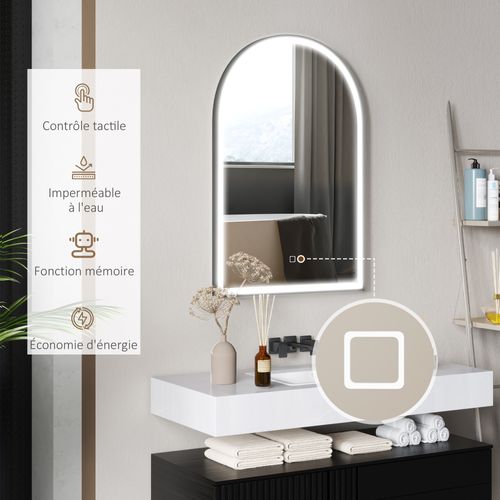 Miroir Lumineux LED Arqué De Salle De Bain 90 X 60 Cm Alu