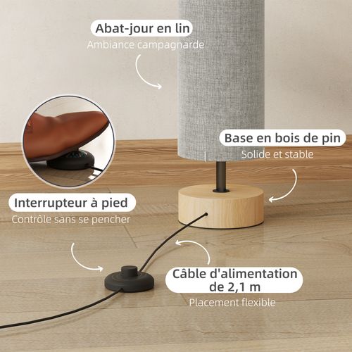 Lampadaire Colonne Sur Pied Bois Contemporain H.120 Cm