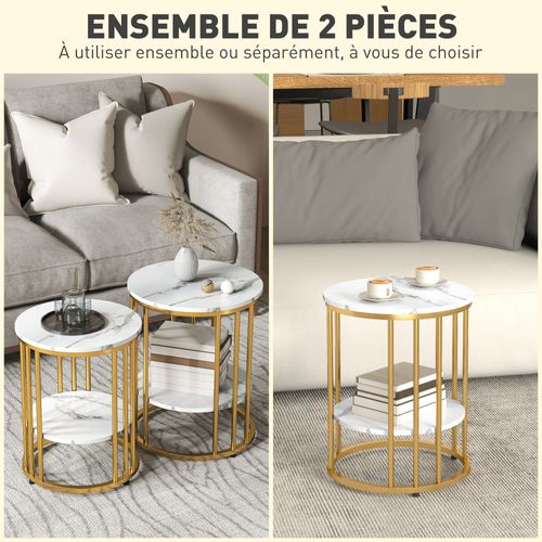Lot De 2 Tables Basses Gigognes Rondes Style Art Déco Avec Étagère