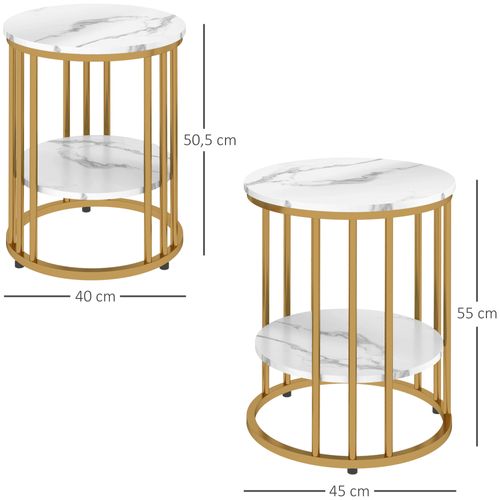 Lot De 2 Tables Basses Gigognes Rondes Style Art Déco Avec Étagère