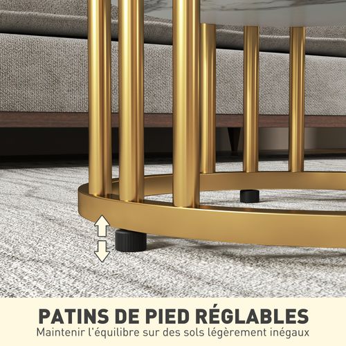 Lot De 2 Tables Basses Gigognes Rondes Style Art Déco Avec Étagère