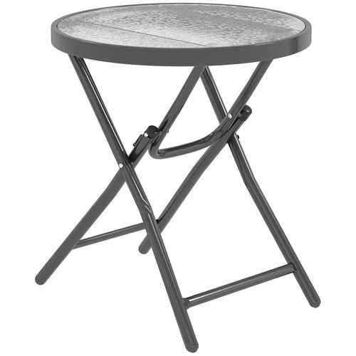 Table Basse Ronde Bistro De Jardin Pliable Métal Noir Verre Trempé