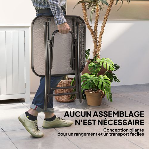 Table Basse Carrée Bistro De Jardin Pliable Métal Noir Verre Trempé