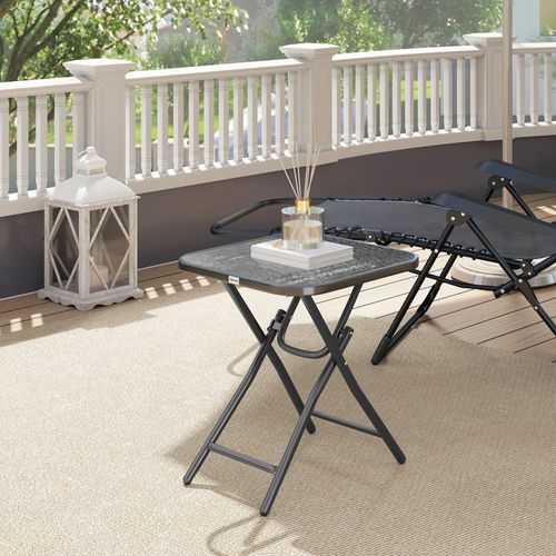 Table Basse Carrée Bistro De Jardin Pliable Métal Noir Verre Trempé