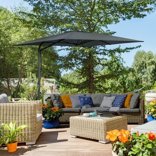 Parasol Déporté Carré Dim. 2,5 X 2,5 M Métal Polyester Anthracite