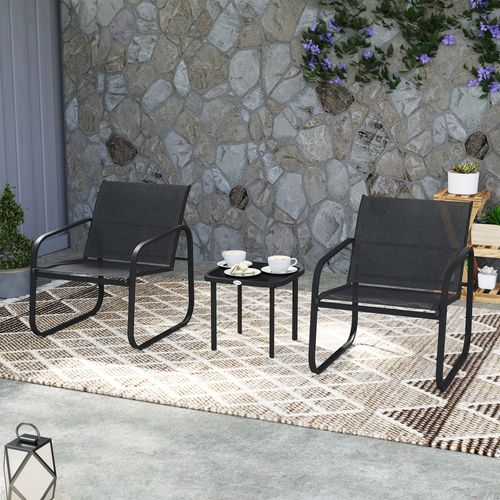 Ensemble Bistrot De Jardin Relax 2 Personnes 3 Pièces Acier Textilène Noir