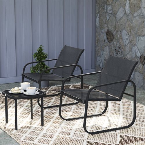 Ensemble Bistrot De Jardin Relax 2 Personnes 3 Pièces Acier Textilène Noir