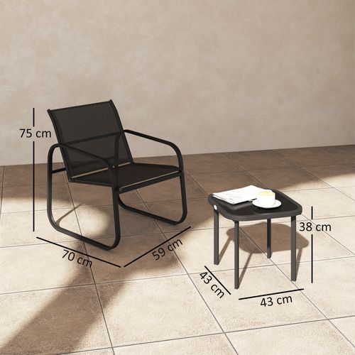 Ensemble Bistrot De Jardin Relax 2 Personnes 3 Pièces Acier Textilène Noir