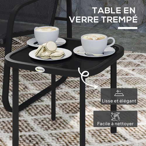 Ensemble Bistrot De Jardin Relax 2 Personnes 3 Pièces Acier Textilène Noir