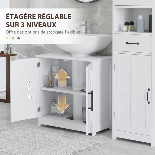Meuble Sous Vasque Effet Rustique Chic 2 Portes Étagère Blanc