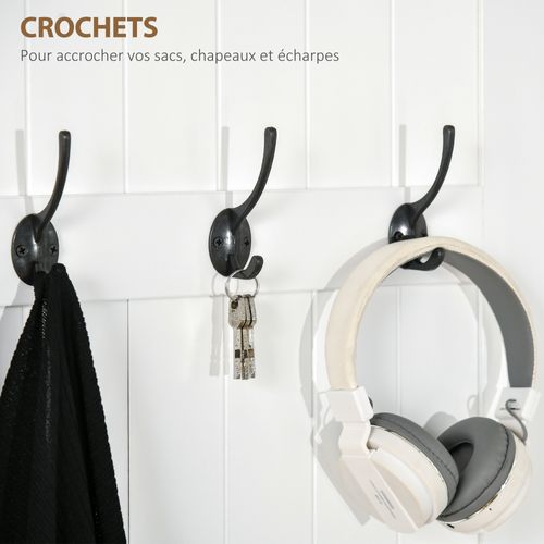 Vestiaire D'entrée Banc Coffre 4 Patères Doubles Blanc