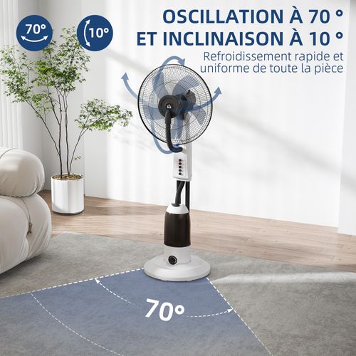 Ventilateur Brumisateur Sur Roulettes 90 W Oscillant 4 Vitesses