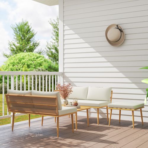 Ensemble Salon De Jardin 5 Places Modulables Avec Table Basse Résine Beige