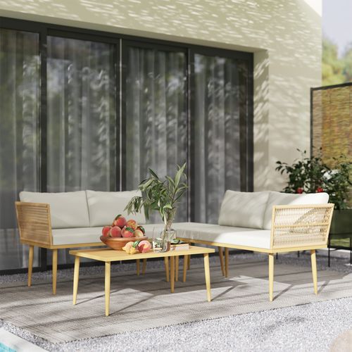 Ensemble Salon De Jardin 5 Places Modulables Avec Table Basse Résine Beige