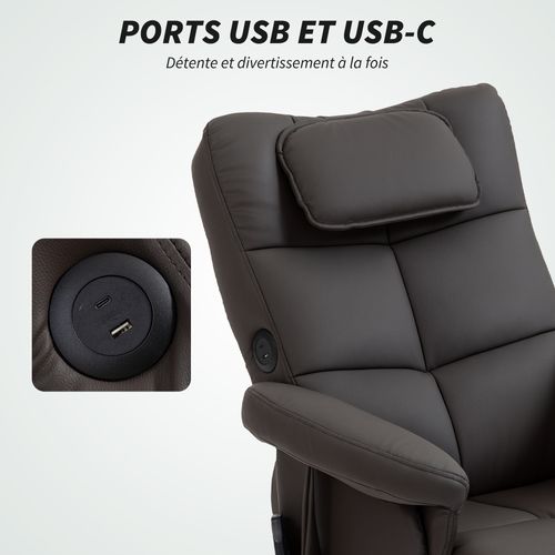 Ensemble Fauteuil Massant Repose-pieds Design Chesterfield Bois Pu