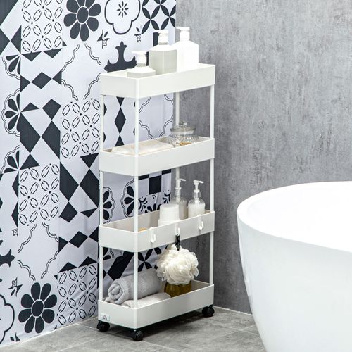 Desserte 4 Niveaux 4 Crochets Acier Plastique Blanc