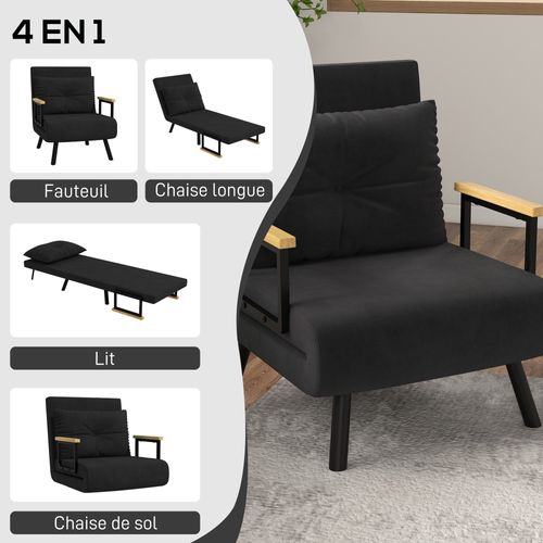 Fauteuil Convertible 3 En 1 Chauffeuse Lit Dossier Réglable Velours