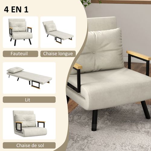 Fauteuil Convertible 3 En 1 Chauffeuse Lit Dossier Réglable Velours