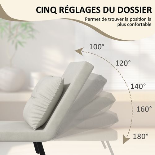 Fauteuil Convertible 3 En 1 Chauffeuse Lit Dossier Réglable Velours