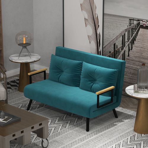 Canapé Convertible 2 Places Réglable 2 Coussins Revêtement Effet Velours