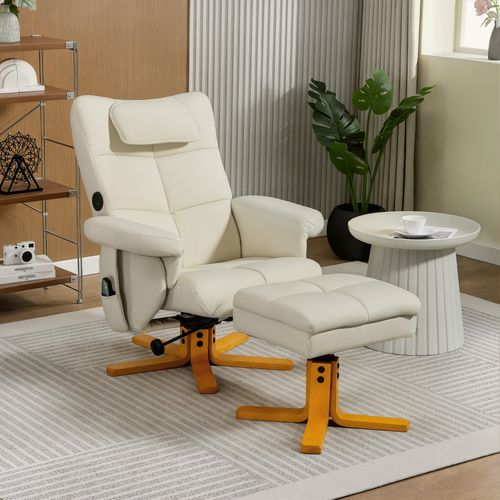 Ensemble Fauteuil Massant Repose-pieds Design Chesterfield Bois Pu