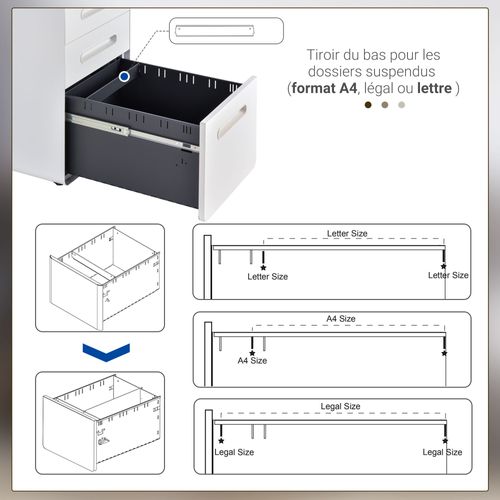 Caisson Mobile 3 Tiroirs Verrouillable Acier Laminé à Froid