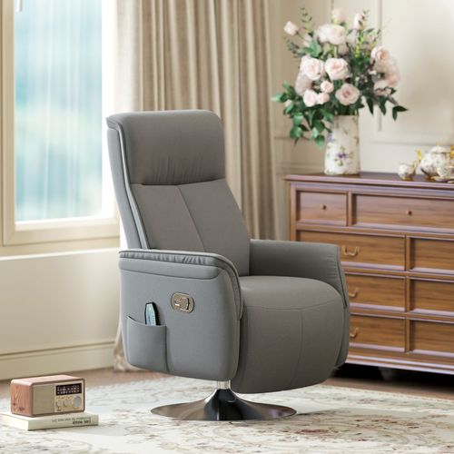 Fauteuil Relax Massant Inclinable Pivotant Réglable Acier Chromé Tissu Gris