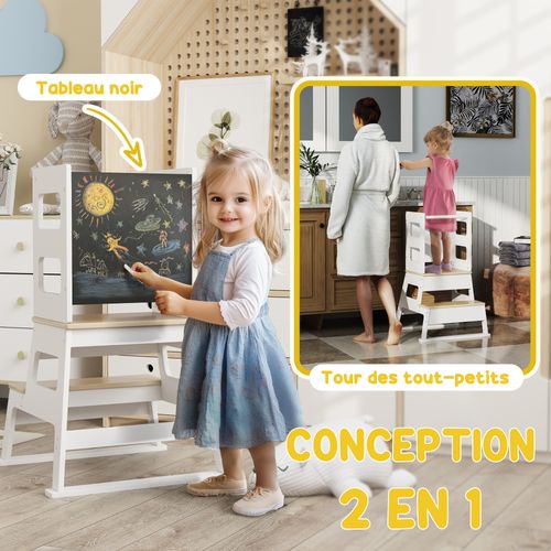 Tour D'apprentissage Enfant Avec Marche, Barre Sécurité Et Tableau Noir