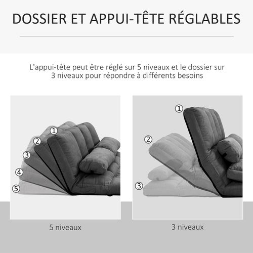 Chauffeuse Inclinaison Dossier Réglable 14 Positions Suédé Anthracite