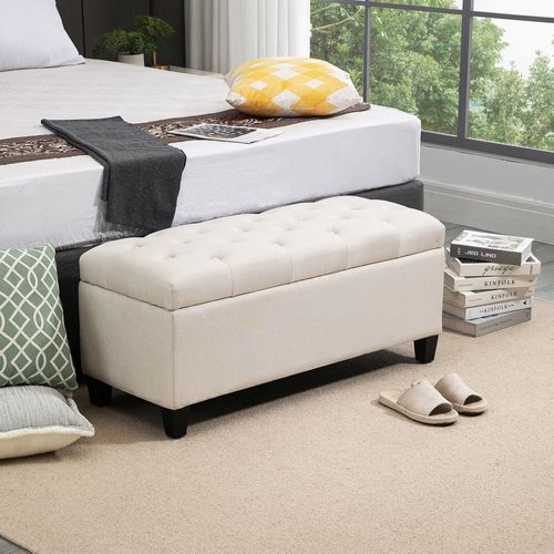 Banquette Coffre De Rangement Style Chesterfield Bois Noir Tissu