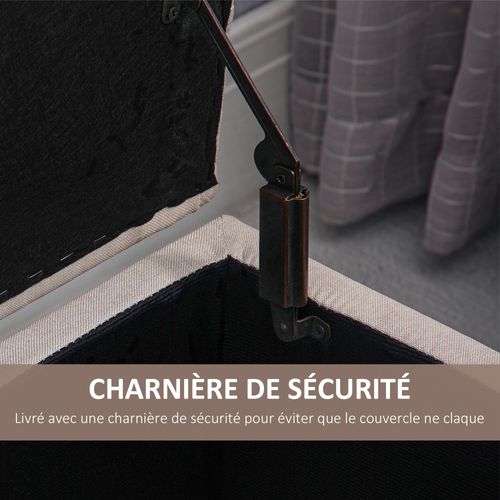 Banquette Coffre De Rangement Style Chesterfield Bois Noir Tissu