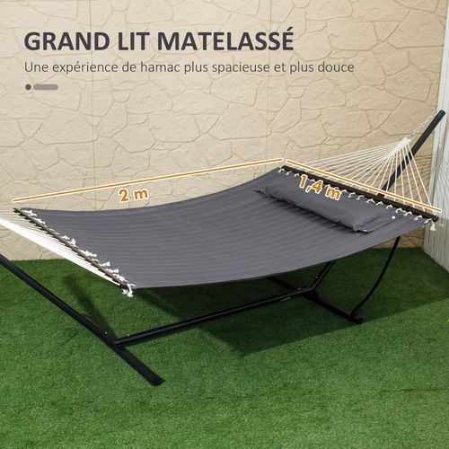 Hamac Sur Pied 1 Place Tétière Toile Matelassé Acier Gris Foncé