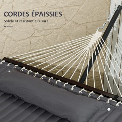 Hamac Sur Pied 1 Place Tétière Toile Matelassé Acier Gris Foncé