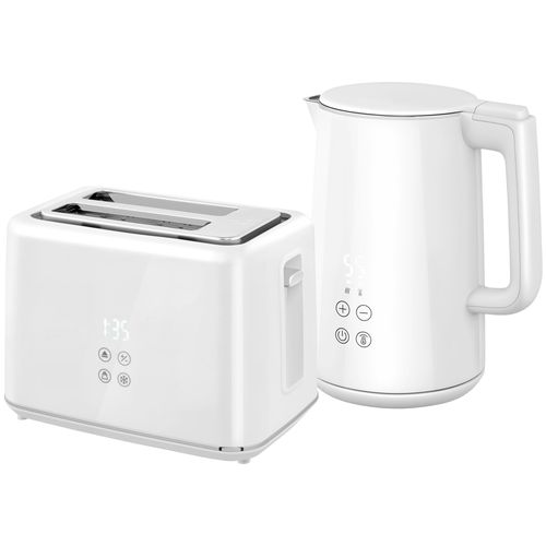 Ensemble Bouilloire 1,5l Et Grille-pain 2200w 2 Tranches Blanc Gris