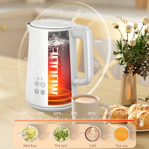 Ensemble Bouilloire 1,5l Et Grille-pain 2200w 2 Tranches Blanc Gris