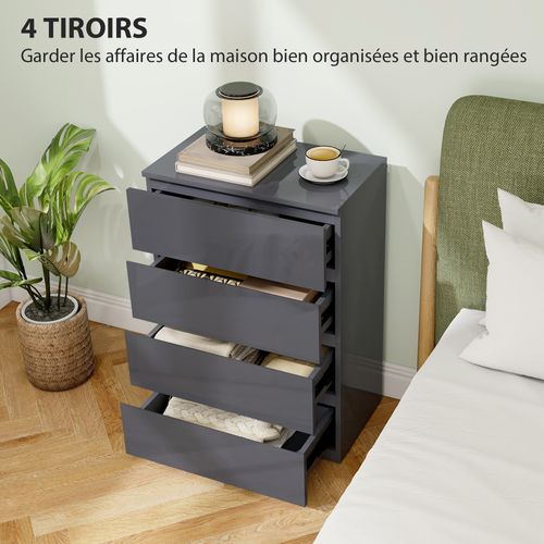 Commode 4 Tiroirs Style Contemporain Laqué Gris
