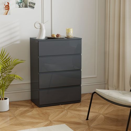 Commode 4 Tiroirs Style Contemporain Laqué Gris