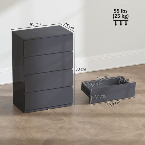 Commode 4 Tiroirs Style Contemporain Laqué Gris