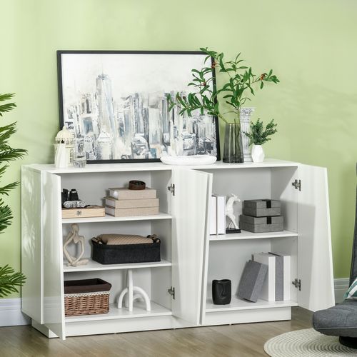 Buffet Design Façade Blanc Laqué 4 Portes 2 Étagères Blanc