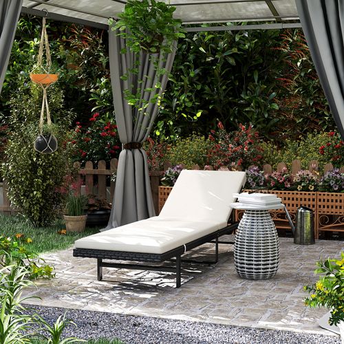 Bain De Soleil Transat Inclinable 2 Roues Avec Matelas Noir Blanc Cassé