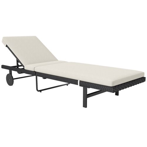 Bain De Soleil Transat Inclinable 2 Roues Avec Matelas Noir Blanc Cassé