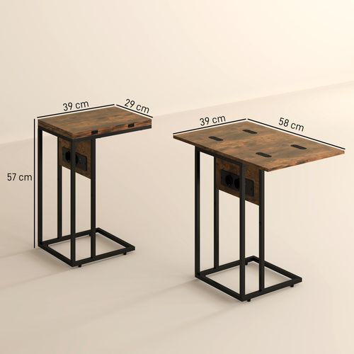 Table D'appoint Pour Ordinateur Avec Station De Charge Métal Noir Effet Bois Vieilli