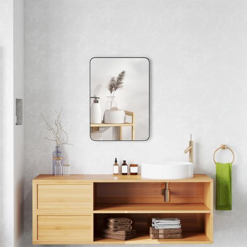 Miroir Mural Rectangulaire 50 X 70 Cm Cadre Alliage Aluminium Noir