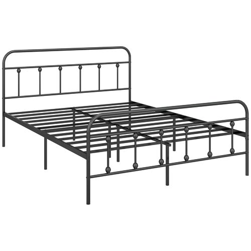 Lit Double Acier Noir - Tête De Lit, Pied De Lit Et Sommier Inclus - Compatible Matelas 140x200 Cm