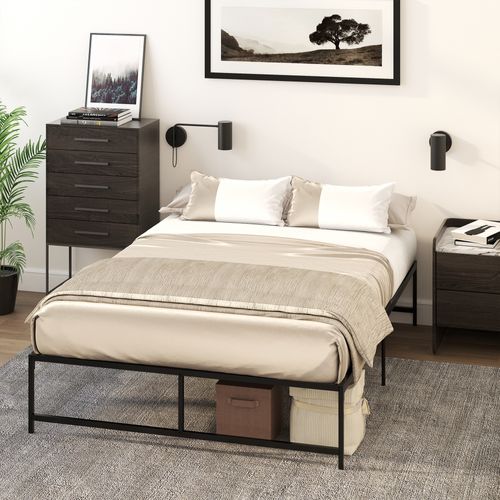 Sommier à Lattes 140x190 Cm Sur Pieds X 9 - Lit Double - Acier Noir