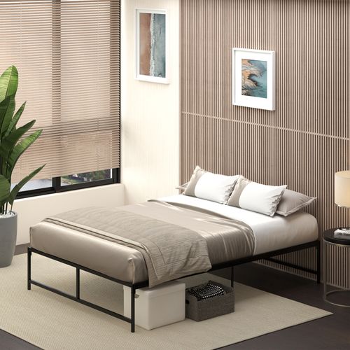 Sommier à Lattes 140x190 Cm Sur Pieds X 9 - Lit Double - Acier Noir