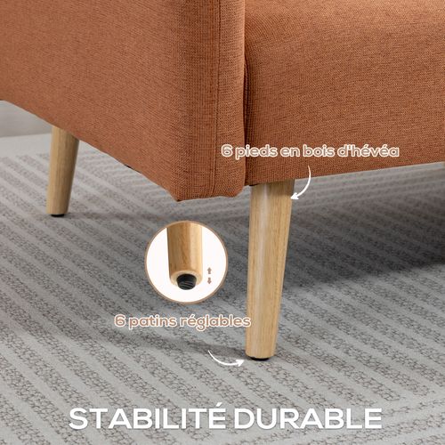 Canapé Convertible 2 Places Design Scandinave Tissu Aspect Lin