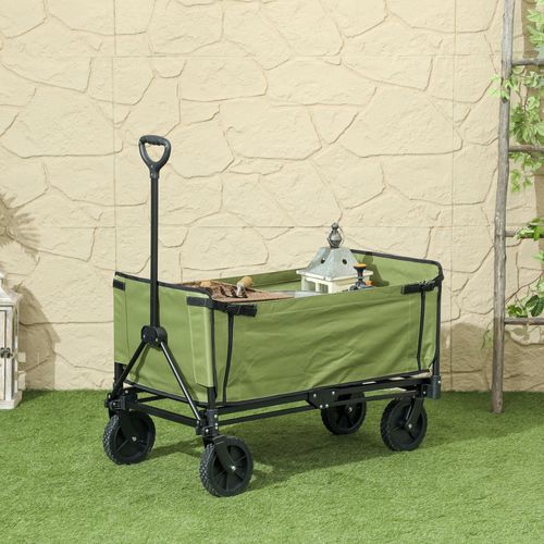 Chariot De Jardin Pliable 130l Acier Noir Tissu Haute Densité Kaki
